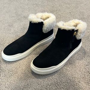 Cole Haan black suede faux fur top booties women
